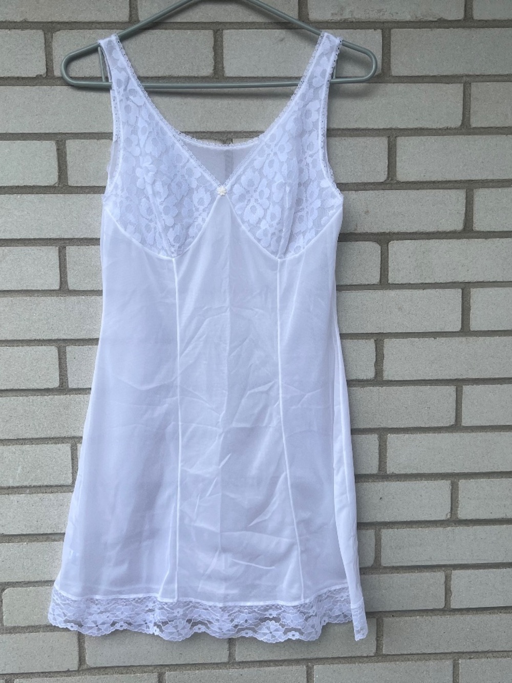 Vintage Full Nylon Slip Size 38 White Lace Bra Cups